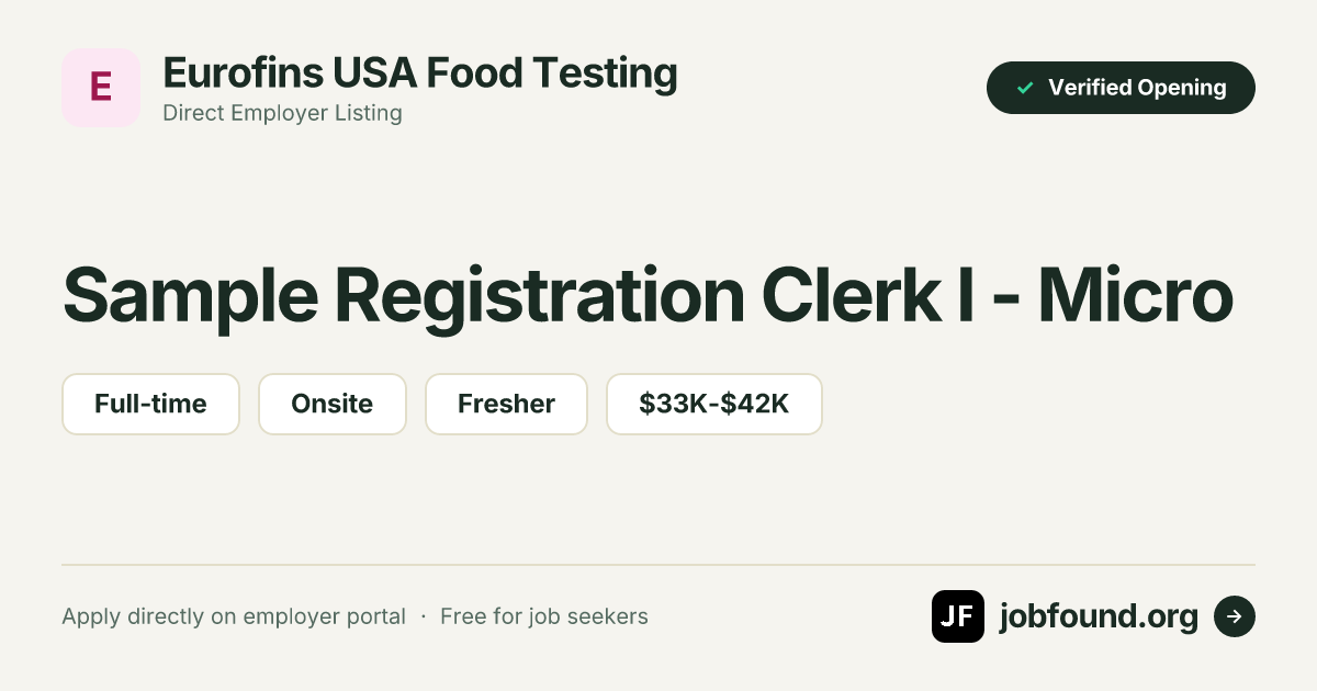 Sample Registration Clerk I – Micro